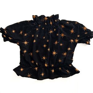 Mini Rodini Stars Ruffle Woven Dress Black Sz 1.5-3 years celestial